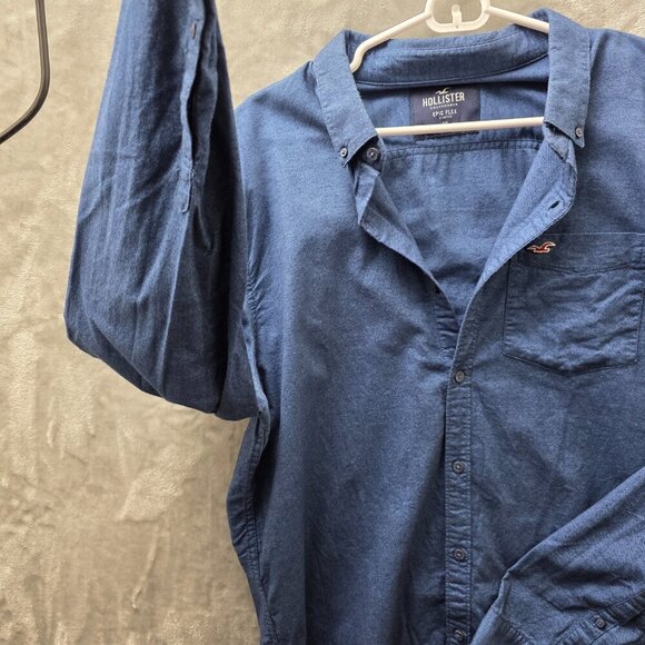 Hollister Epic Flex Stretch Button-Up Shirt Men’s XL Long Sleeve Blue - Picture 5 of 12